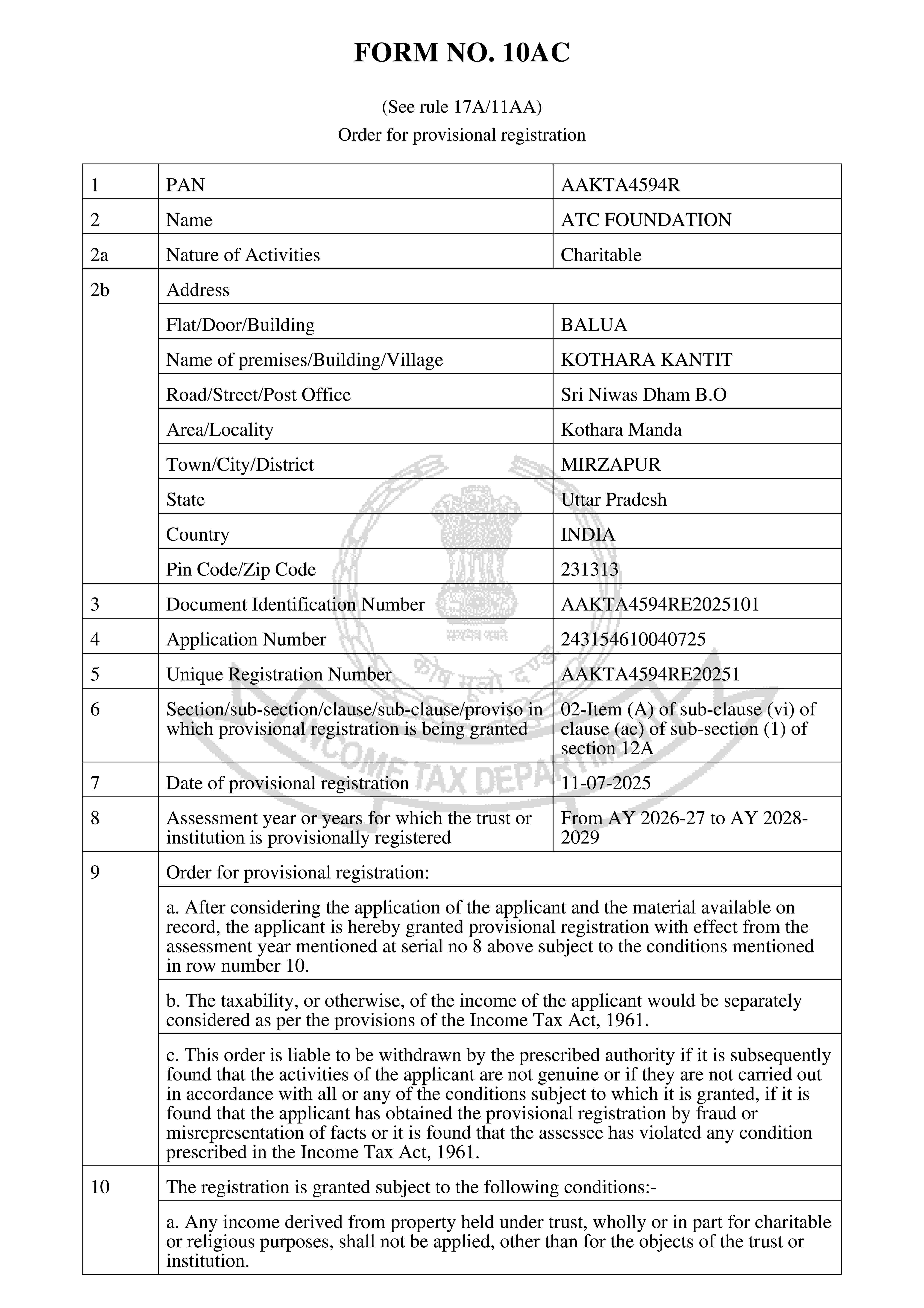 12A Registrion Certificate